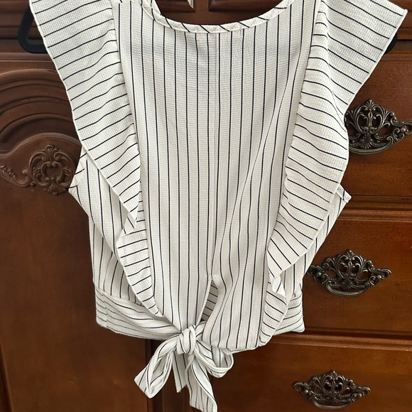 GUESS Women's Striped Wrap Top - Black and White - Picture 6 of 8